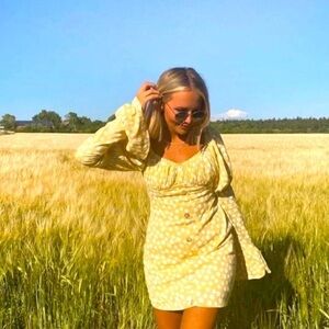 Sabo Skirt Yellow White Ditsy Floral Print Sidney Mini Dress